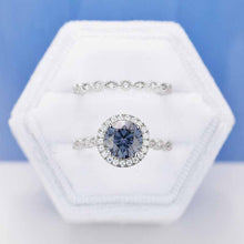 Load image into Gallery viewer, 2 Carat Dark Gray-Blue Moissanite Halo  Engagement Eternity Two Rings Set
