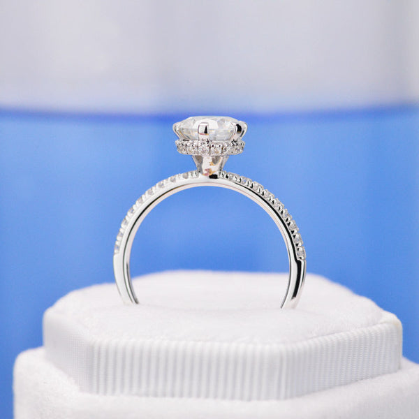 2 Carat Six Prongs Halo Giliarto Moissanite Diamond White Gold Engagement Ring