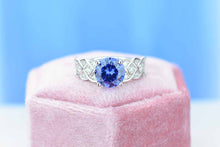 Load image into Gallery viewer, 2 Carat  Sapphire Round Center Stone Lace Engagement Ring
