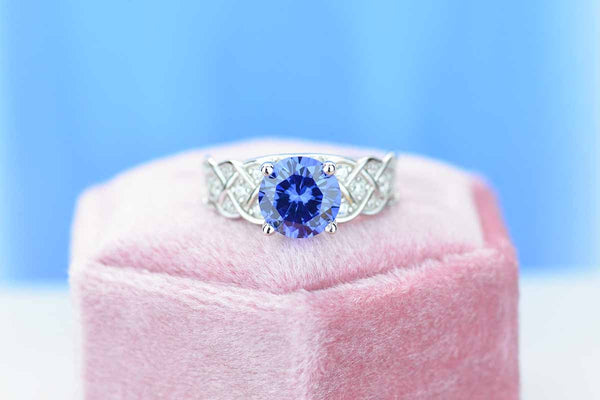 2 Carat  Sapphire Round Center Stone Lace Engagement Ring