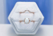 Load image into Gallery viewer, Rose Gold Plated Silver Dainty White Opal Ring Set, Oval Cut Vintage Opal Ring Set, Rose Gold Ring Unique Curved Ring Set
