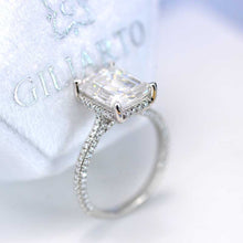 Load image into Gallery viewer, 4 Carat Giliarto Emerald Cut Moissanite Hidden Halo Engagement Ring
