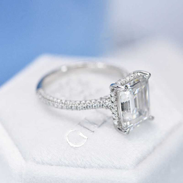 5 Carat Giliarto Emerald Cut Moissanite Hidden Halo Engagement Ring