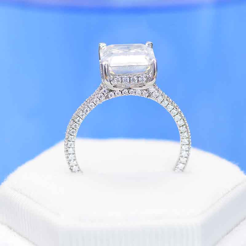 4 Carat Giliarto Emerald Cut Moissanite Hidden Halo Engagement Ring