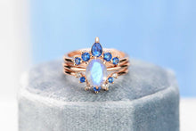 Load image into Gallery viewer, Rose Gold Plated Silver Dainty Natural Moonstone Ring Set, 2ct Oval Cut Moonstone Vintage Ring Set, Rose Gold Ring Unique Curved  Ring
