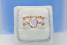 Load image into Gallery viewer, Rose Gold Plated Silver Dainty Natural Moonstone Ring Set, 2ct Oval Cut Moonstone Vintage Ring Set, Rose Gold Ring Unique Curved  Ring
