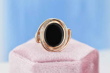 Load image into Gallery viewer, Rose Gold Plated Silver Dainty Natural Black Onyx Ring Set, Oval Cut Onyx Vintage Ring , Rose Gold Ring Unique Ring
