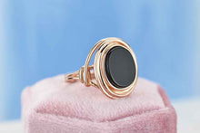 Load image into Gallery viewer, Rose Gold Plated Silver Dainty Natural Black Onyx Ring Set, Oval Cut Onyx Vintage Ring , Rose Gold Ring Unique Ring
