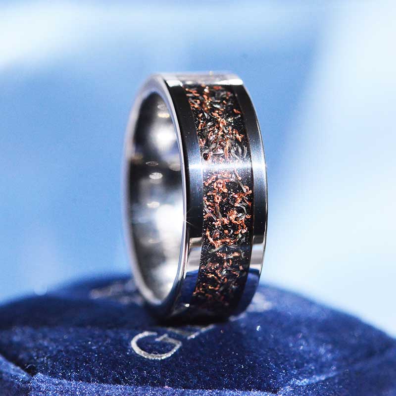 Copper and Silver Chips Inlay Tungsten Carbide Ring