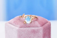 Load image into Gallery viewer, Rose Gold Plated Silver Dainty Natural Moonstone Leaf Ring, 2ct Oval Cut Twig Moonstone Ring, Rose Gold Ring Unique Curved Floral Ring
