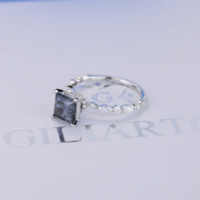 Load image into Gallery viewer, Dark Gray Blue Princess Cut Moissanite White Gold Giliarto Engagement Ring
