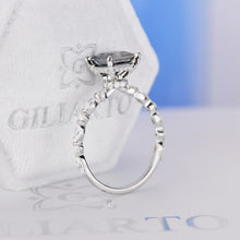 Load image into Gallery viewer, Dark Gray Blue Princess Cut Moissanite White Gold Giliarto Engagement Ring
