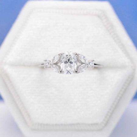 14K White Gold 1.5 Carat Oval Moissanite Halo Vintage Engagement Ring