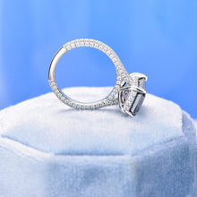 Load image into Gallery viewer, 4ct Emerald Cut Dark Gray-Blue Moissanite Engagement Ring, 4 Carat Emerald Cut 11x7mm Moissanite Engagement Ring, Hidden Halo Ring
