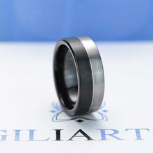 Load image into Gallery viewer, Tungsten Ring Black and Silver Brushed Men's Ring, Men's Wedding Band, Dual Color Men's Band
