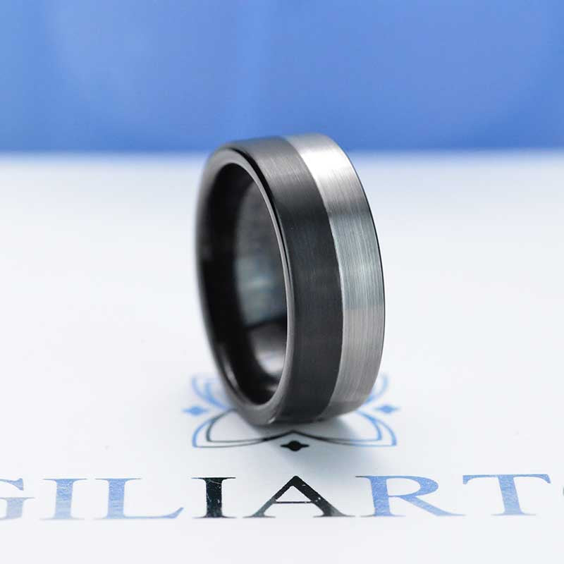 Tungsten Ring Black and Silver Brushed Men's Ring, Men's Wedding Band, Dual Color Men's Band