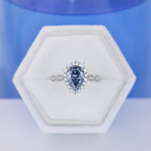 Load image into Gallery viewer, 14K White Gold 1.5 Carat Pear Blue  Moissanite Halo Engagement Ring
