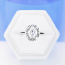 Load image into Gallery viewer, 14K White Gold 2 Carat Oval  Moissanite Halo Vintage Engagement Ring
