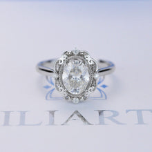 Load image into Gallery viewer, 14K White Gold 2 Carat Oval  Moissanite Halo Vintage Engagement Ring
