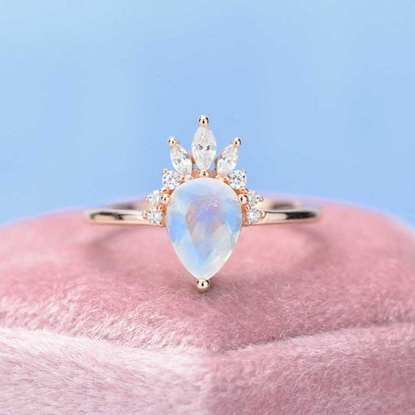 Pear Cut Genuine Moonstone Ring