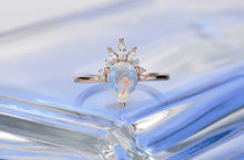 Load image into Gallery viewer, 2ct Pear Cut Moonstone Ring, Rose Gold Ring Unique Curved Marquise Cut Ring
