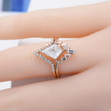 Load image into Gallery viewer, 14K Rose Gold 4 Carat Kite Moissanite Halo Engagement Ring, Eternity Ring Set
