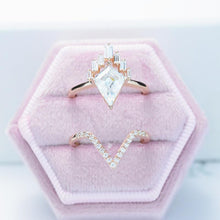 Load image into Gallery viewer, 14K Rose Gold 4 Carat Kite Moissanite Halo Engagement Ring, Eternity Ring Set
