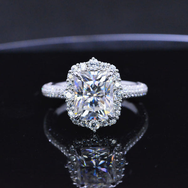 4Ct Moissanite Engagement Ring Halo Radiant Cut Moissanite Engagement Ring