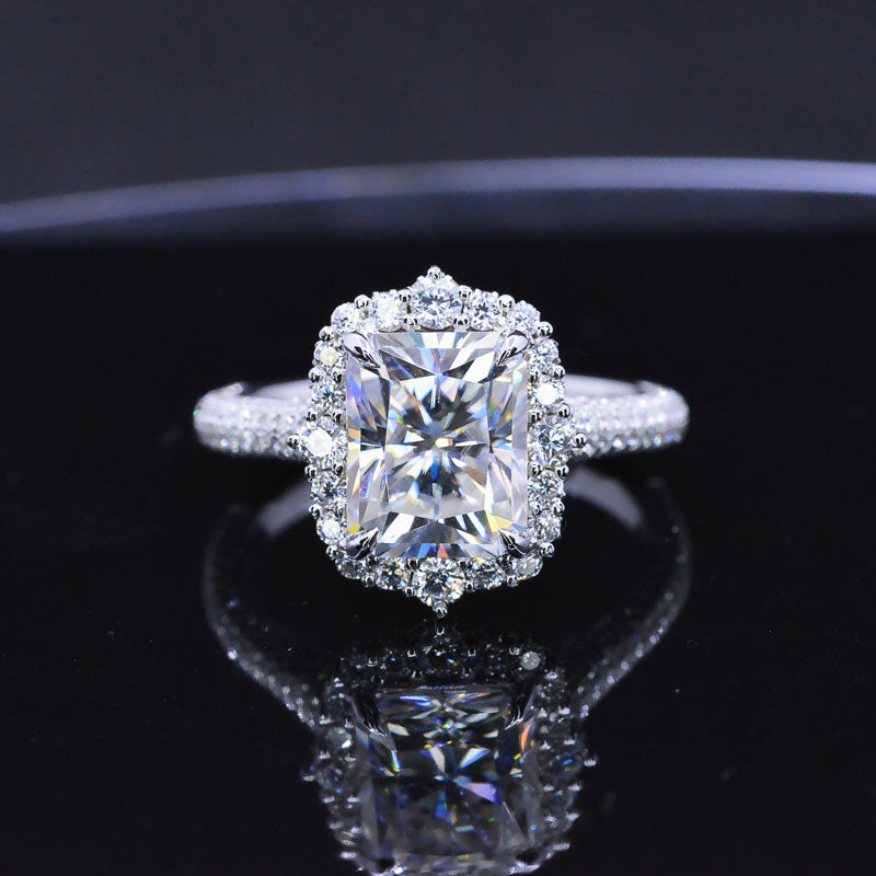 4Ct Moissanite Engagement Ring Halo Radiant Cut Moissanite Engagement Ring