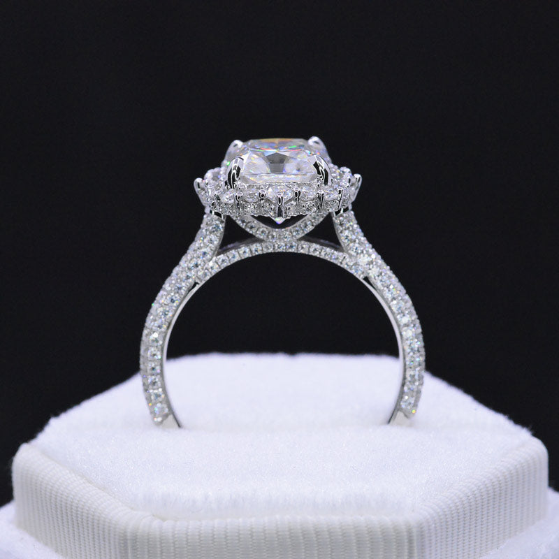 4Ct Moissanite Engagement Ring Halo Radiant Cut Moissanite Engagement Ring