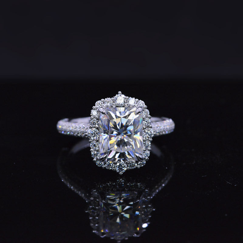 4Ct Moissanite Engagement Ring Halo Radiant Cut Moissanite Engagement Ring