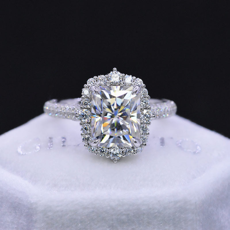 4Ct Moissanite Engagement Ring Halo Radiant Cut Moissanite Engagement Ring