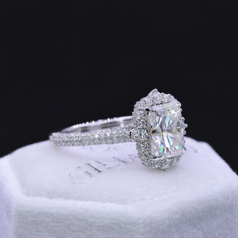 4Ct Moissanite Engagement Ring Halo Radiant Cut Moissanite Engagement Ring