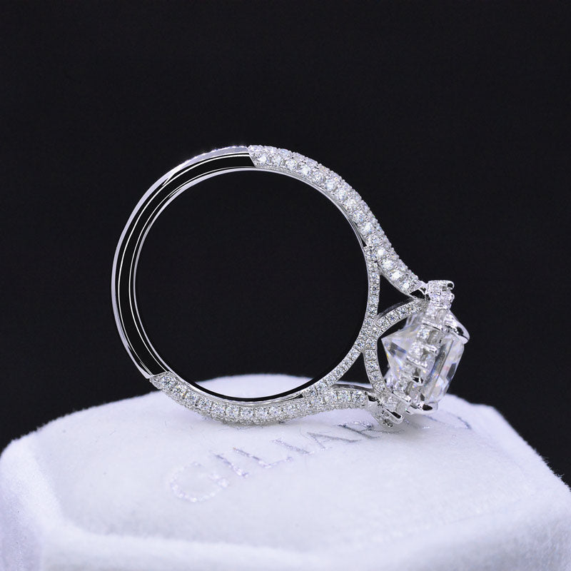 4Ct Moissanite Engagement Ring Halo Radiant Cut Moissanite Engagement Ring