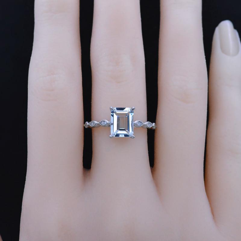 3Ct Emerald cut Aquamarine ring, Aquamarine solitaire ring, natural aquamarine ring, genuine aquamarine emerald cut vintage ring