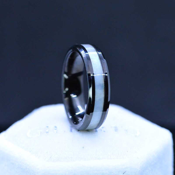 Tungsten Carbide Ring with White Shall Inlay