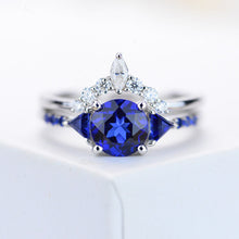 Load image into Gallery viewer, Sapphire Halo Gold Engagement Ring Set
