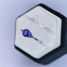 Load image into Gallery viewer, Sapphire Halo Gold Engagement Ring Set
