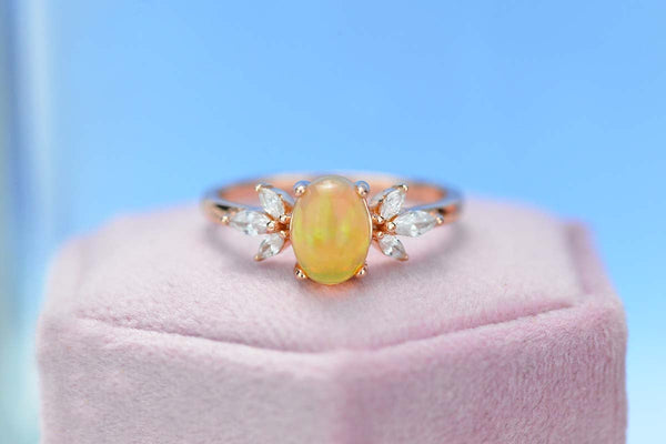 Fire Opal Ring, Oval Cut Vintage Opal Ring , Rose Gold Ring Unique Ring