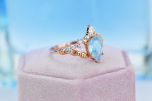 Load image into Gallery viewer, 2ct Pear Cut Aquamarine Ring, Rose Gold Ring Unique Curved Marquise Cut Ring
