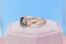 Load image into Gallery viewer, 1.5ct Round Cut Dark Gray Blue Moissanite Floral Ring. Twig Ring Design
