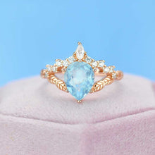 Load image into Gallery viewer, 2 Carat Pear Shape Natural Aquamarine Floral Gold Ring

