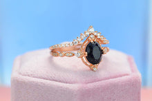 Load image into Gallery viewer, Natural Sandstone Ring Set, 2ct Oval Cut Sandstone Vintage Ring Set, Rose Gold Ring Unique Curved Ring
