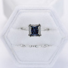 Load image into Gallery viewer, 3 Carat Princess Cut Gray Moissanite  Engagement Eternity Gold Ring Set
