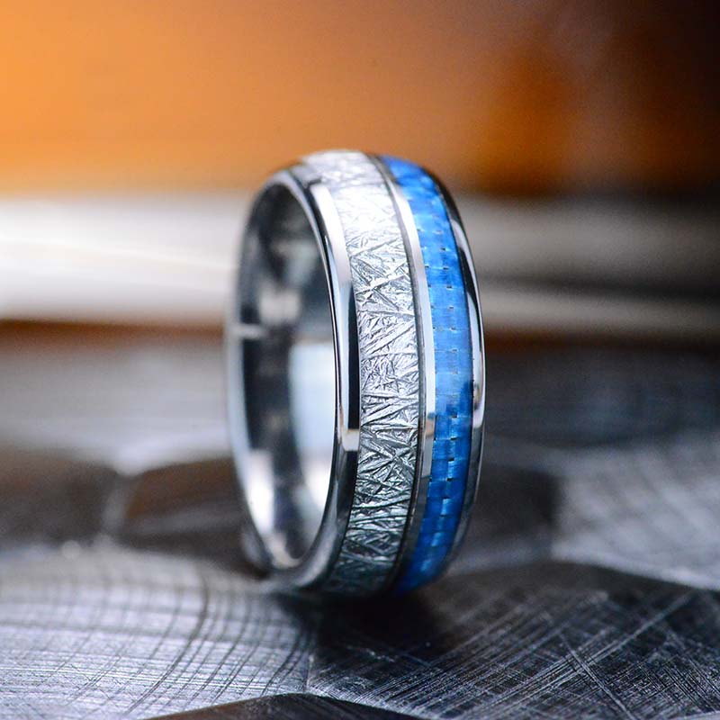 Meteorite and Carbon Fiber Tungsten Carbide Rings