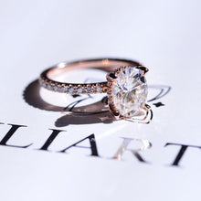 Load image into Gallery viewer, 3 Carat Moissanite Diamond Oval Cut Hidden Halo Rose Gold Engagement  Ring
