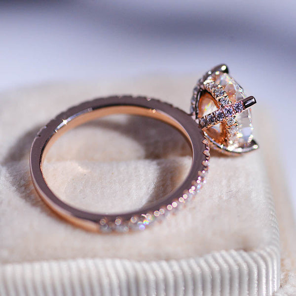 3 Carat Moissanite Diamond Oval Cut Hidden Halo Rose Gold Engagement  Ring