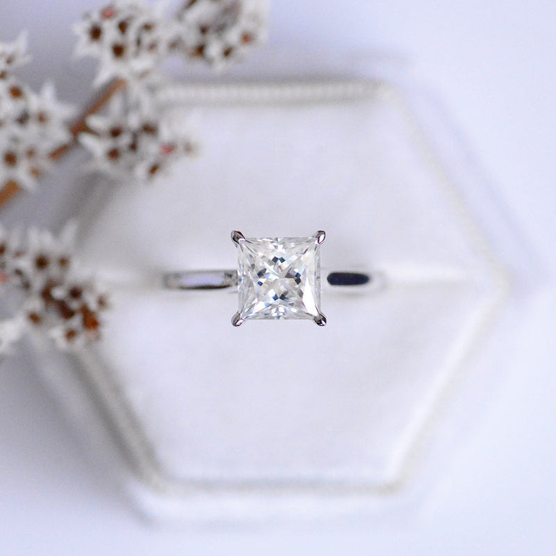 2 Carat  Princess Cut Moissanite Diamond  White Gold Giliarto Engagement Ring