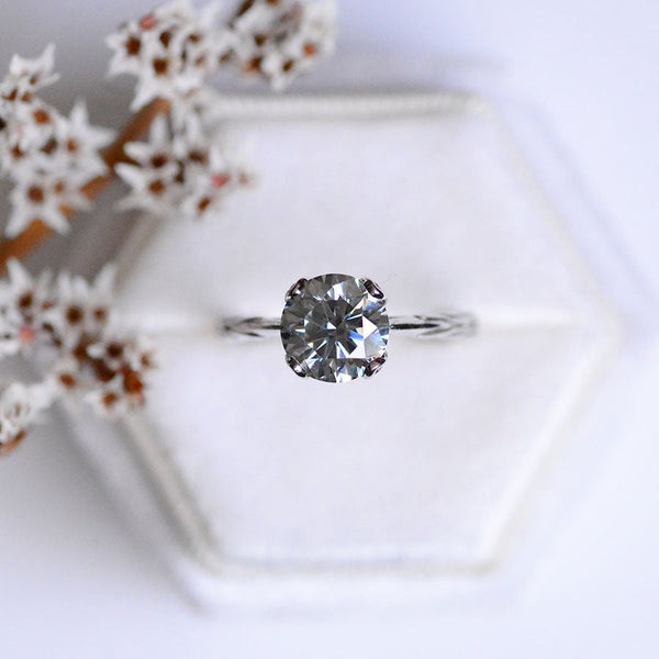 2 Carat Dark Gray Blue Moissanite  Engagement Ring