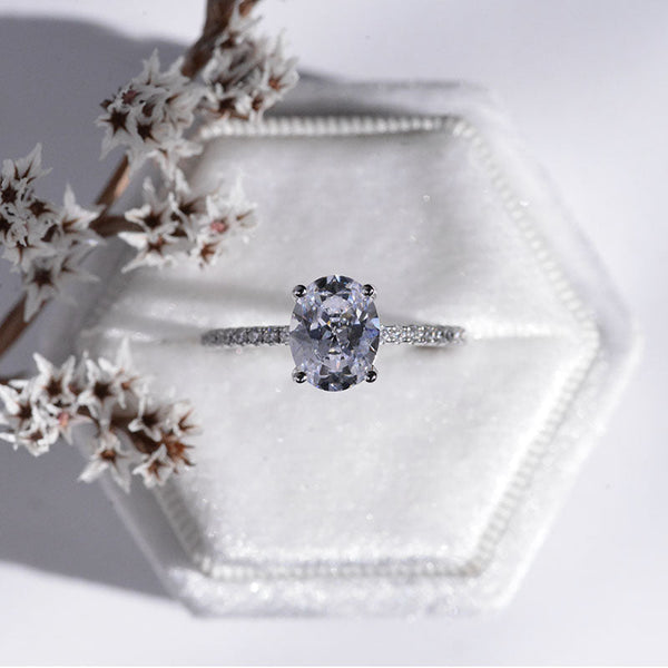 14K White Gold 1.5 Carat Oval Moissanite  Engagement Ring